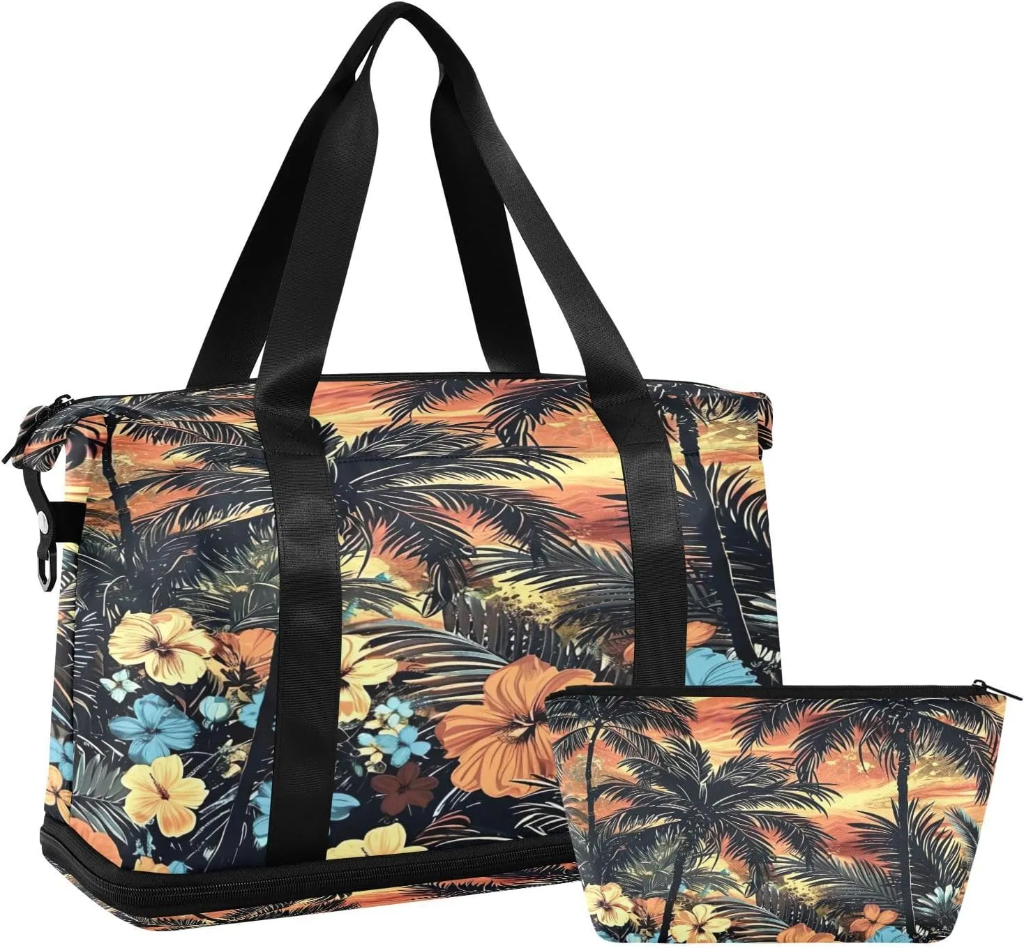 Kigai Palm Flowers Gym Bag for Women & Men,Waterproof Weekender Overnight Bag with Shoes Compartment Sports Duffel Bag for Gym Yoga Swimming Camping