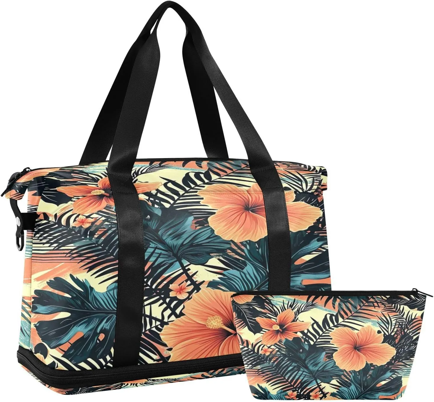 Kigai Palm Flowers Gym Bag for Women & Men,Waterproof Weekender Overnight Bag with Shoes Compartment Sports Duffel Bag for Gym Yoga Swimming Camping