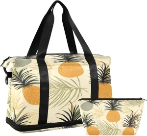 Kigai Pineapple Palm Gym Bag for Women & Men,Waterproof Weekender Overnight Bag with Shoes Compartment Sports Duffel Bag for Gym Yoga Swimming Camping