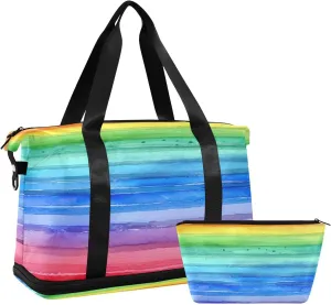 Kigai Rainbow Stripes Gym Bag for Women & Men,Waterproof Weekender Overnight Bag with Shoes Compartment Sports Duffel Bag for Gym Yoga Swimming Camping