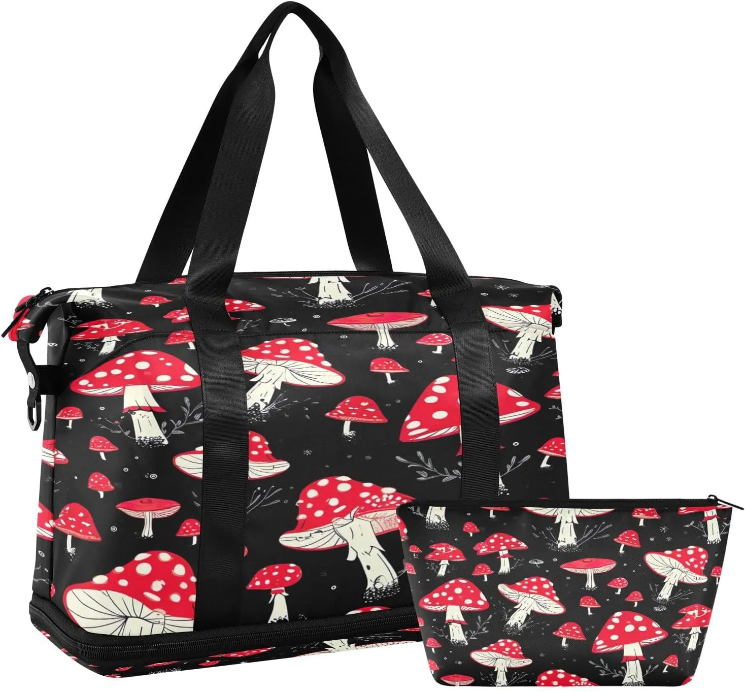 Kigai Red Mushroom Gym Bag for Women & Men,Waterproof Weekender Overnight Bag with Shoes Compartment Sports Duffel Bag for Gym Yoga Swimming Camping