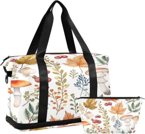Kigai Retro Mushroom Gym Bag for Women & Men,Waterproof Weekender Overnight Bag with Shoes Compartment Sports Duffel Bag for Gym Yoga Swimming Camping
