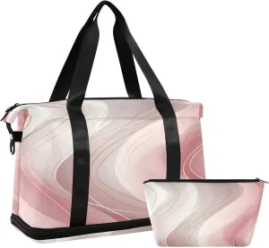 Kigai Rose Gold Texture Gym Bag for Women & Men,Waterproof Weekender Overnight Bag with Shoes Compartment Sports Duffel Bag for Gym Yoga Swimming Camping