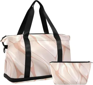 Kigai Rose Gold Texture Gym Bag for Women & Men,Waterproof Weekender Overnight Bag with Shoes Compartment Sports Duffel Bag for Gym Yoga Swimming Camping