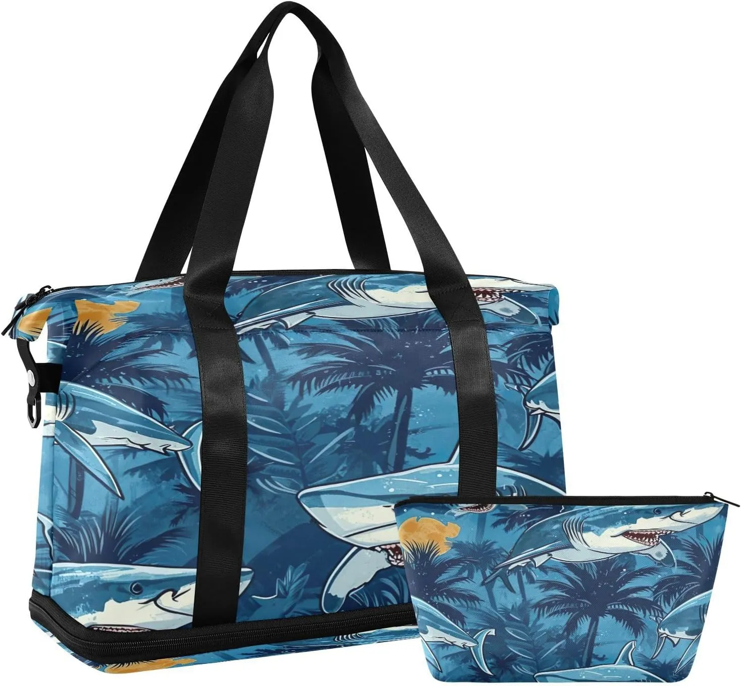 Kigai Shark Flower Gym Bag for Women & Men,Waterproof Weekender Overnight Bag with Shoes Compartment Sports Duffel Bag for Gym Yoga Swimming Camping