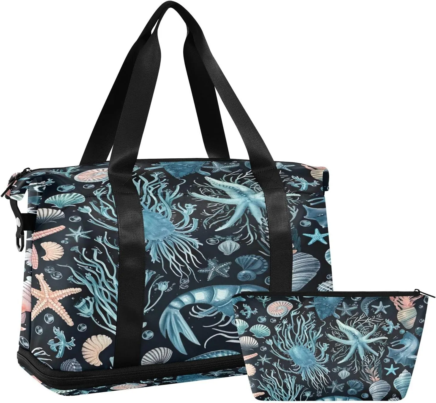 Kigai Starfish Shell Gym Bag for Women & Men,Waterproof Weekender Overnight Bag with Shoes Compartment Sports Duffel Bag for Gym Yoga Swimming Camping
