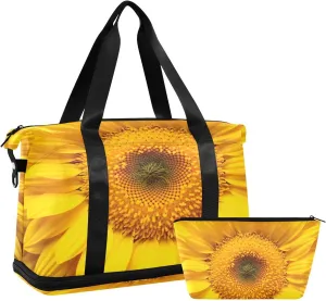 Kigai Sunflower Yellow Gym Bag for Women & Men,Waterproof Weekender Overnight Bag with Shoes Compartment Sports Duffel Bag for Gym Yoga Swimming Camping