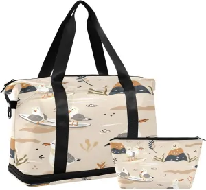 Kigai Surfing Pigeon Gym Bag for Women & Men,Waterproof Weekender Overnight Bag with Shoes Compartment Sports Duffel Bag for Gym Yoga Swimming Camping