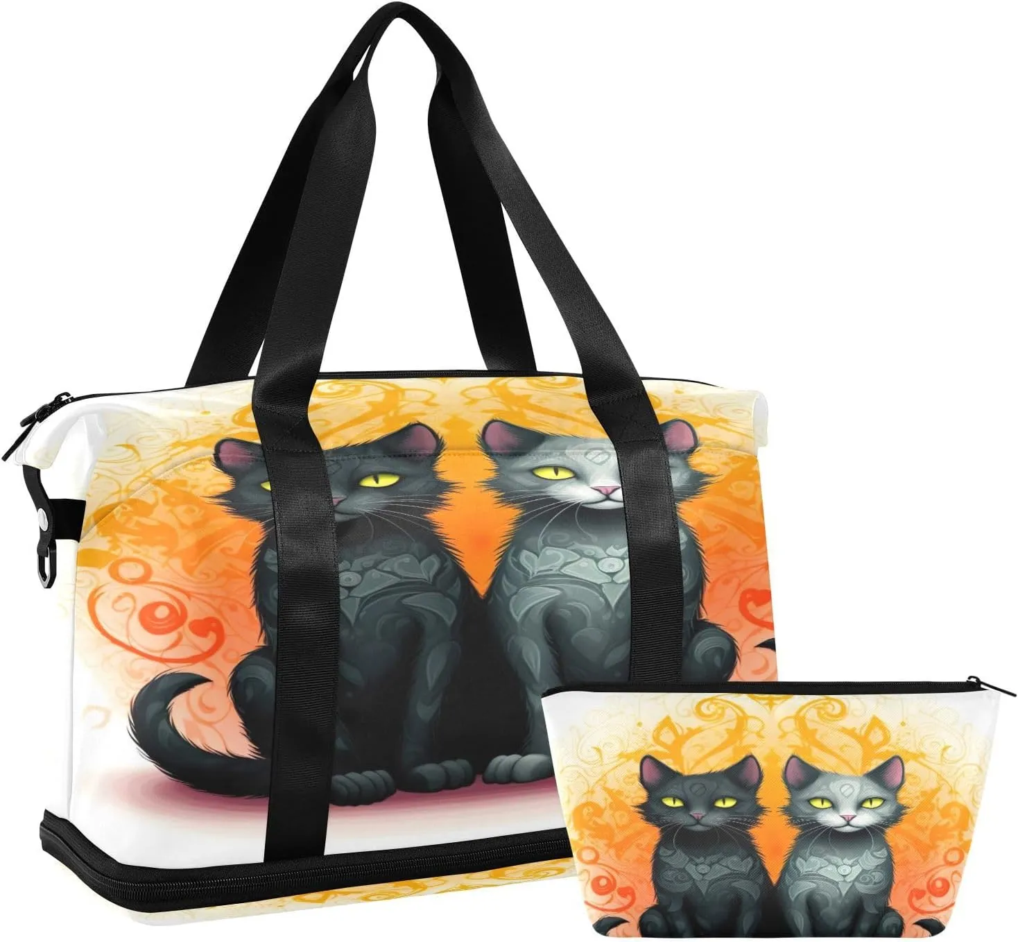 Kigai Two Cats Gym Bag for Women & Men,Waterproof Weekender Overnight Bag with Shoes Compartment Sports Duffel Bag for Gym Yoga Swimming Camping