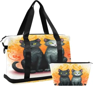 Kigai Two Cats Gym Bag for Women & Men,Waterproof Weekender Overnight Bag with Shoes Compartment Sports Duffel Bag for Gym Yoga Swimming Camping