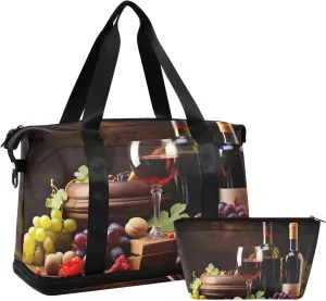 Kigai Vineyard Wine Drape Gym Bag for Women & Men,Waterproof Weekender Overnight Bag with Shoes Compartment Sports Duffel Bag for Gym Yoga Swimming Camping