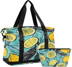 Kigai Vintage Lemon Gym Bag for Women & Men,Waterproof Weekender Overnight Bag with Shoes Compartment Sports Duffel Bag for Gym Yoga Swimming Camping