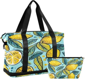 Kigai Vintage Lemon Gym Bag for Women & Men,Waterproof Weekender Overnight Bag with Shoes Compartment Sports Duffel Bag for Gym Yoga Swimming Camping