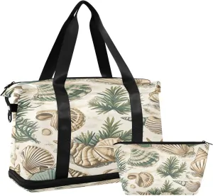 Kigai Vintage Shells Gym Bag for Women & Men,Waterproof Weekender Overnight Bag with Shoes Compartment Sports Duffel Bag for Gym Yoga Swimming Camping