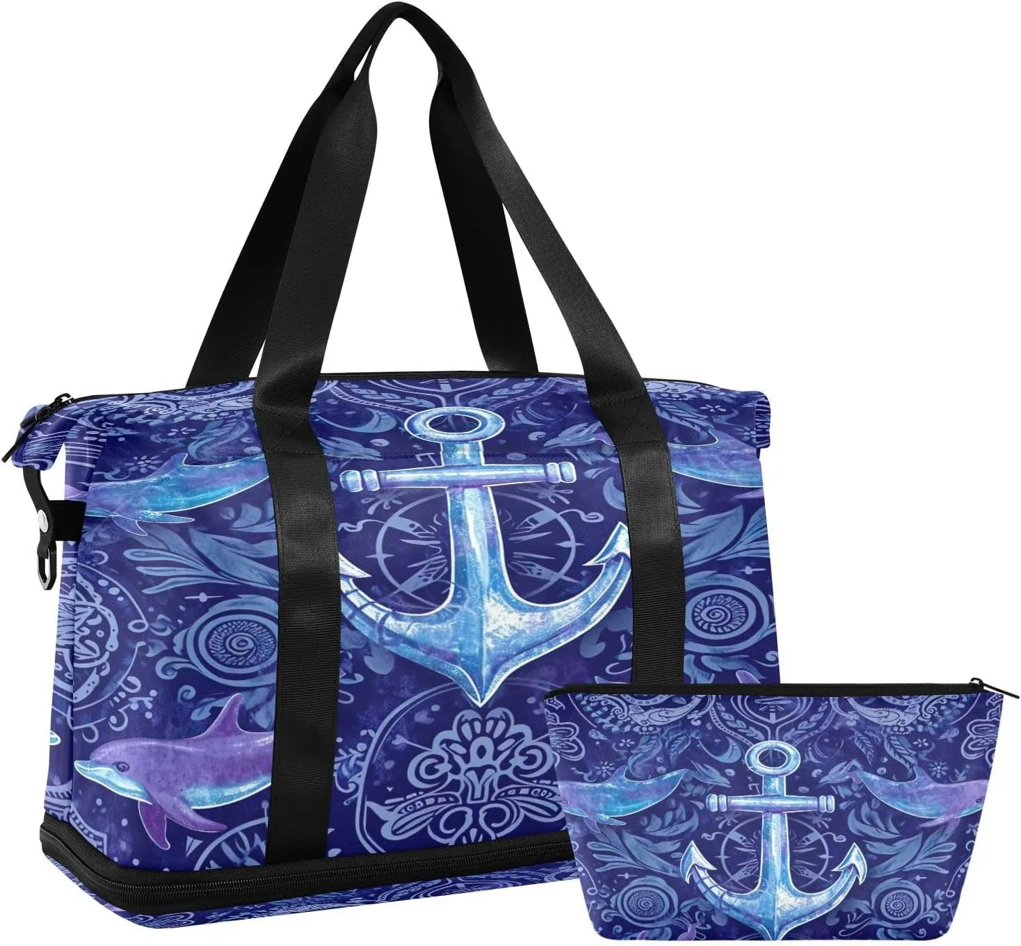 Kigai Whale Anchor Gym Bag for Women & Men,Waterproof Weekender Overnight Bag with Shoes Compartment Sports Duffel Bag for Gym Yoga Swimming Camping