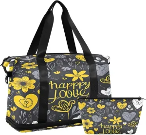 Kigai Yellow White Daisy Gym Bag for Women & Men,Waterproof Weekender Overnight Bag with Shoes Compartment Sports Duffel Bag for Gym Yoga Swimming Camping