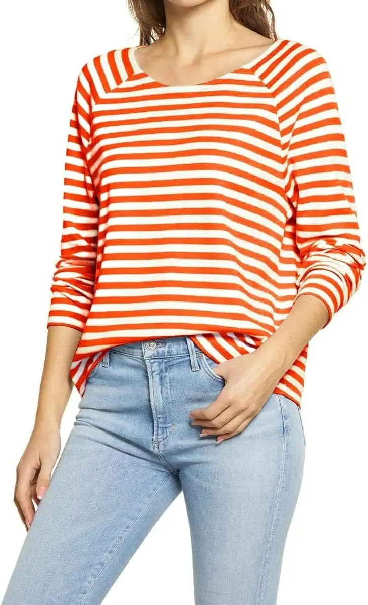 Ladiyo Womens Casual Crew Neck Striped Long Sleeve T Shirt Basic Blouse Tunic Tops Lightweight Pullover Sweatshirt