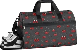 Ladybugs Sports Gym Bag for Women and Men Travel Duffel Bag Black Overnight Shoulder Bag Waterproof Workout Bag Portable Sports Tote with Shoes Compartment