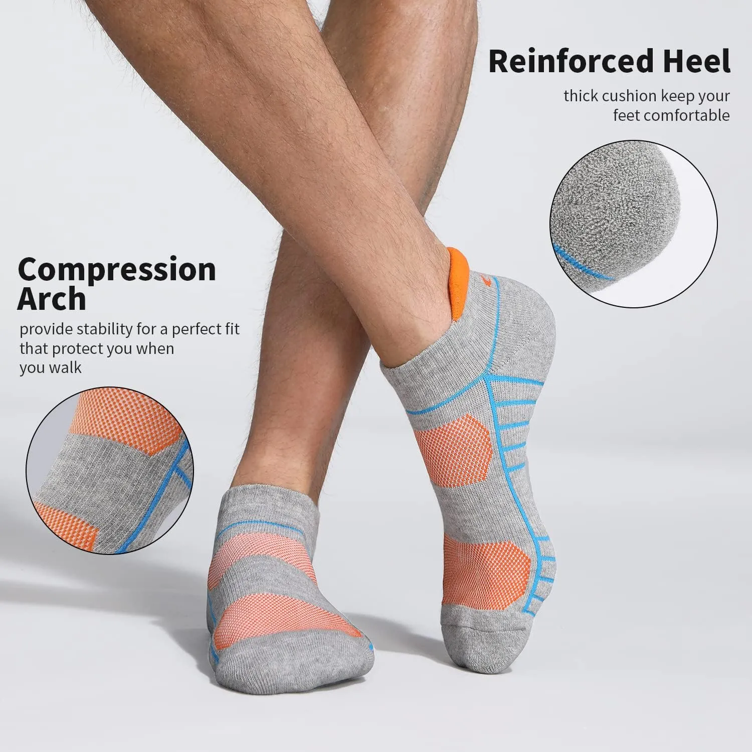 Lapulas Athletic Running Ankle Socks, Low Cut Cushioned Anti-Blister Tab Sports Socks Men Women 6Pairs