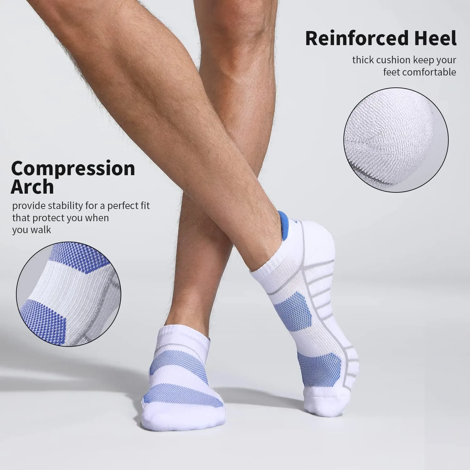 Lapulas Athletic Running Ankle Socks, Low Cut Cushioned Anti-Blister Tab Sports Socks Men Women 6Pairs