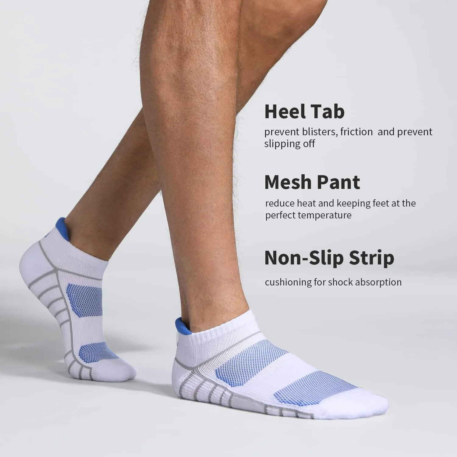 Lapulas Athletic Running Ankle Socks, Low Cut Cushioned Anti-Blister Tab Sports Socks Men Women 6Pairs