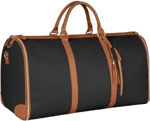 Large Capacity Carry On Garment Bag PU Leather Duffle Bag for Women Waterproof Garment Bags for Travel with Shoe Pouch 2 in 1 Hanging Suitcase Suit Travel Bags (Black)