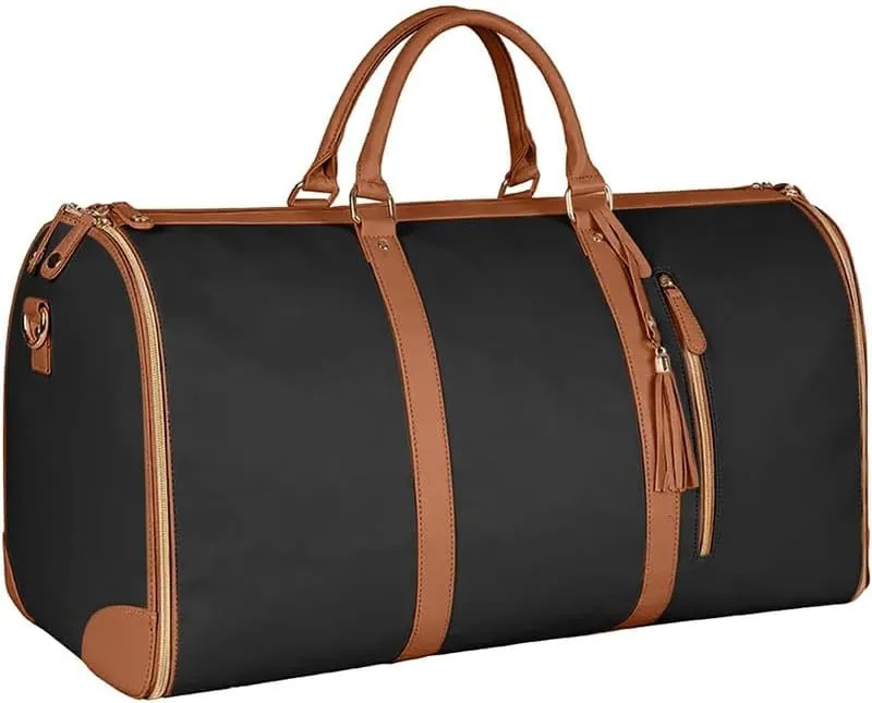 Large Capacity Carry On Garment Bag PU Leather Duffle Bag for Women Waterproof Garment Bags for Travel with Shoe Pouch 2 in 1 Hanging Suitcase Suit Travel Bags (Black)