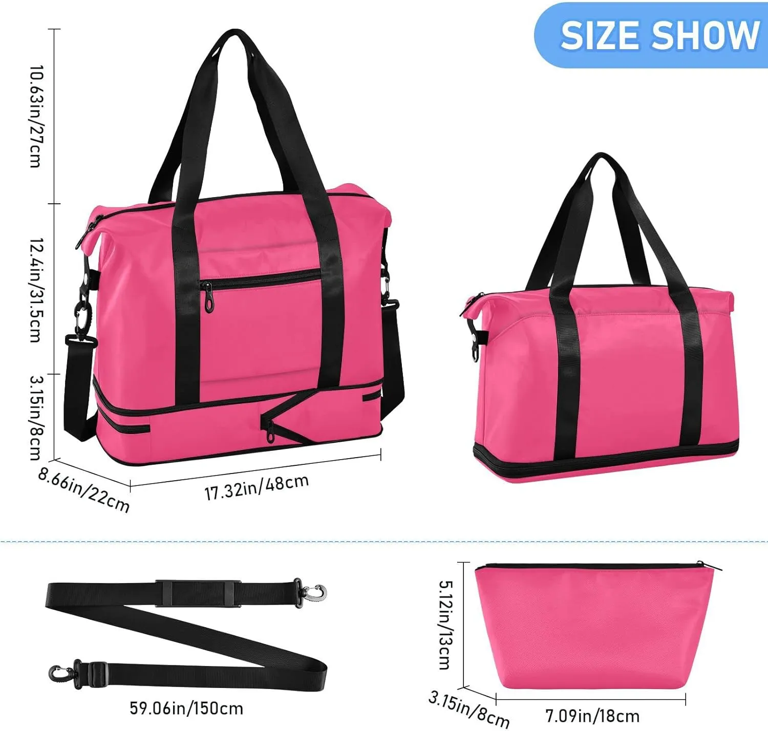 Large Gym Bag Pink Sports Travel Duffel Bag,Weekender Overnight Bag with Wet Pocket and Shoes Compartment for Women Girls Travel, Gym, Yoga, School