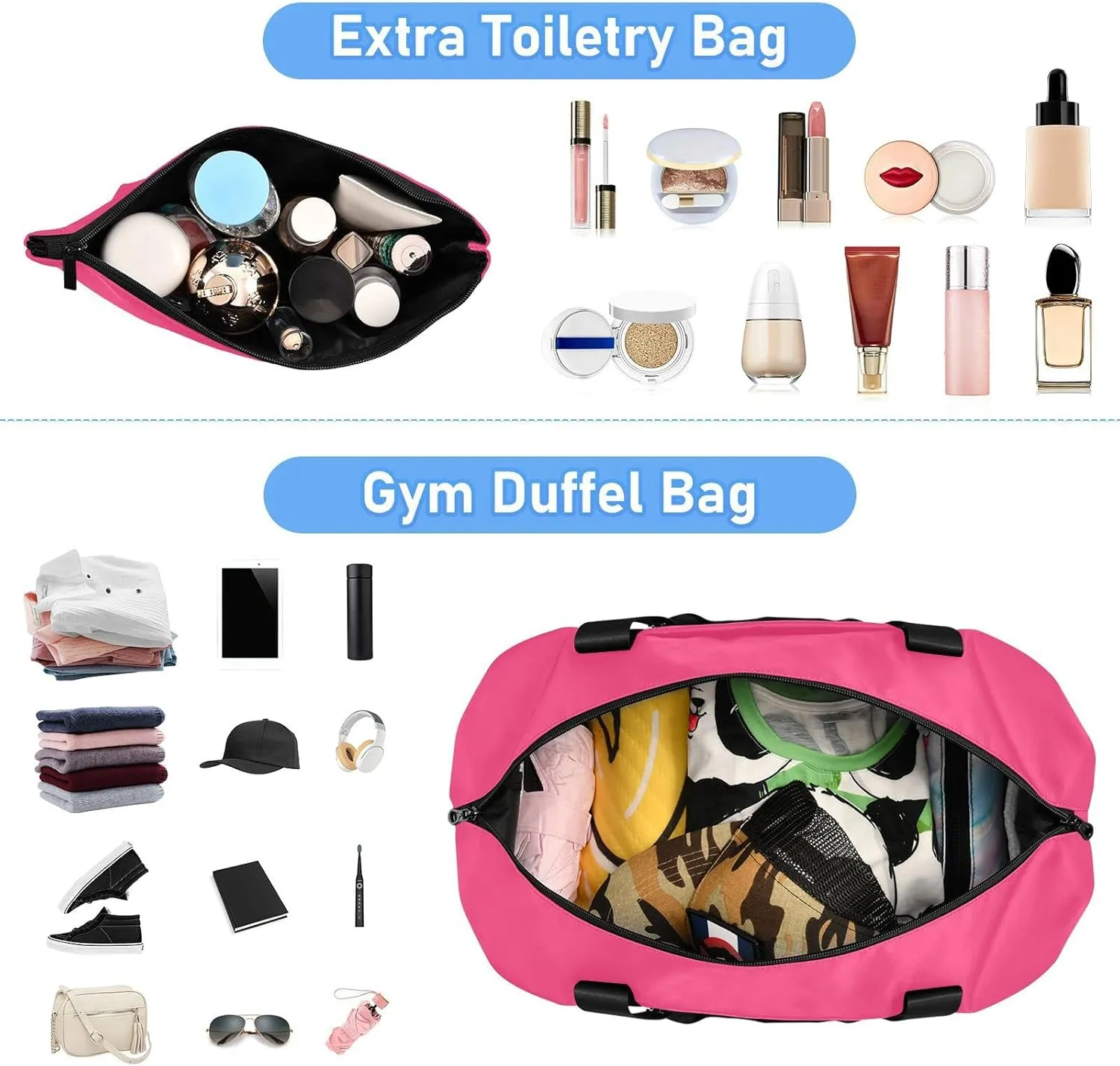 Large Gym Bag Pink Sports Travel Duffel Bag,Weekender Overnight Bag with Wet Pocket and Shoes Compartment for Women Girls Travel, Gym, Yoga, School