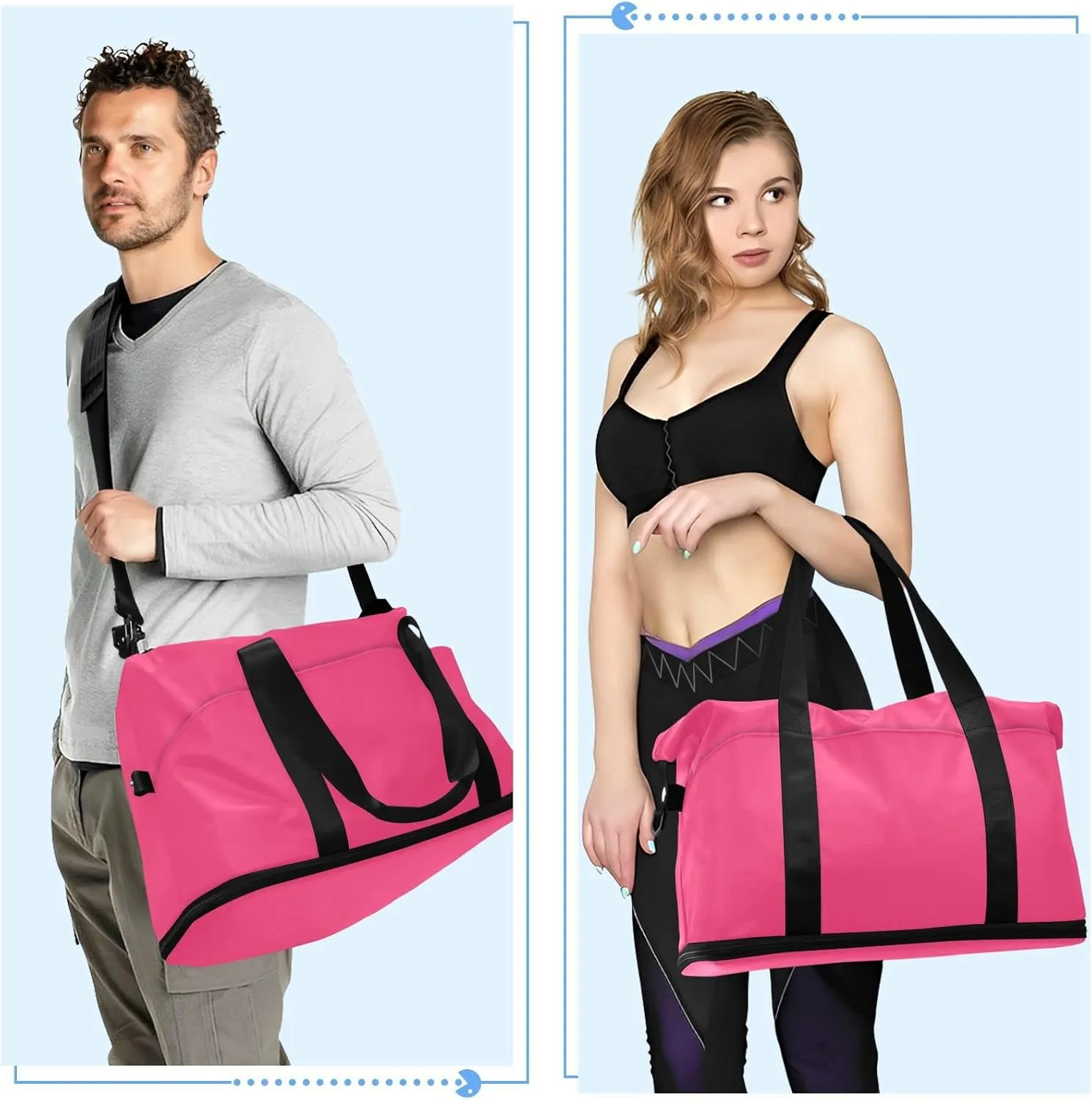 Large Gym Bag Pink Sports Travel Duffel Bag,Weekender Overnight Bag with Wet Pocket and Shoes Compartment for Women Girls Travel, Gym, Yoga, School