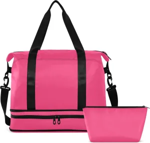 Large Gym Bag Pink Sports Travel Duffel Bag,Weekender Overnight Bag with Wet Pocket and Shoes Compartment for Women Girls Travel, Gym, Yoga, School