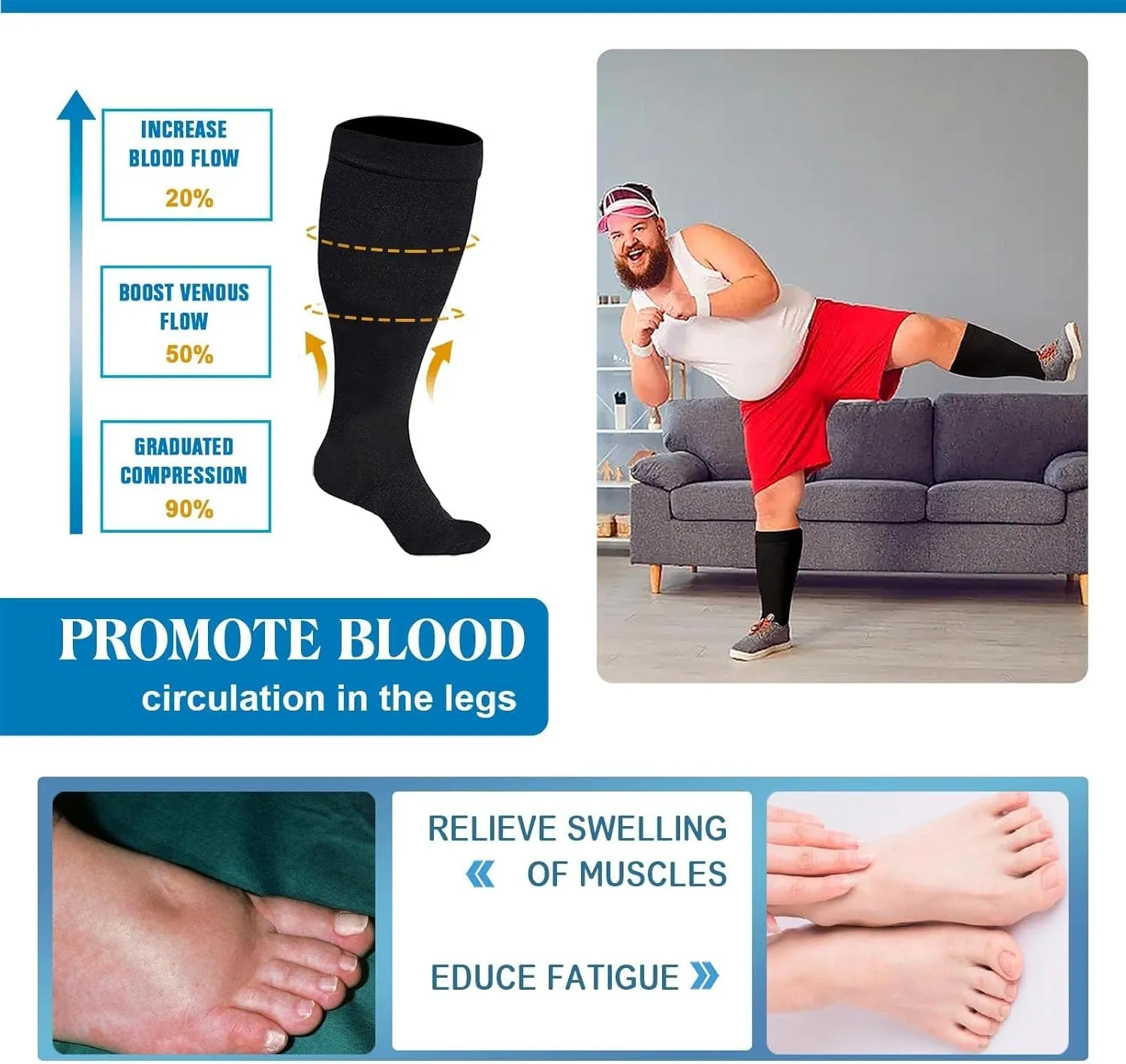 LCMTWX Plus Size Compression Socks for Women And Men Knee High Support Wide Calf Stockings Descendant Stocking