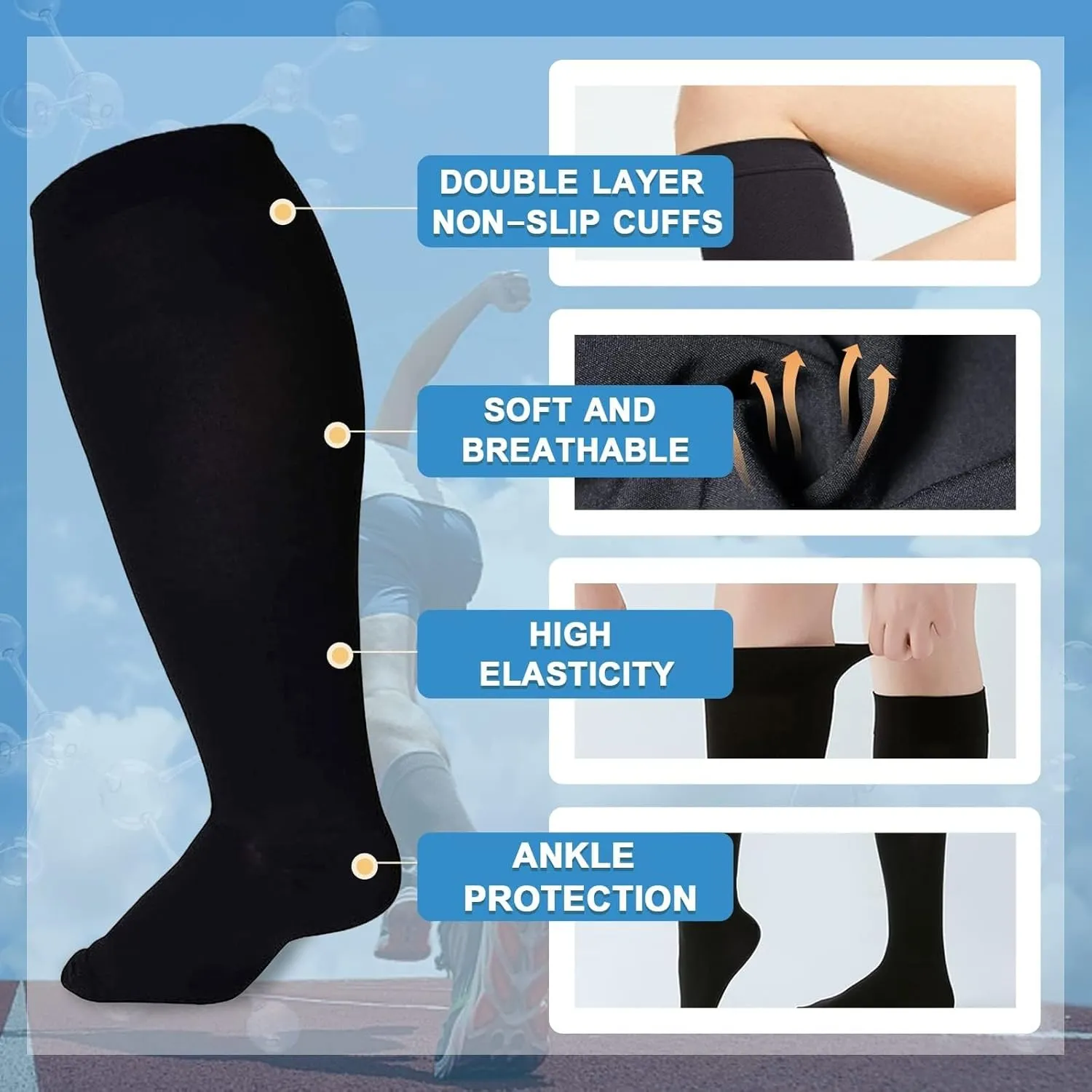 LCMTWX Plus Size Compression Socks for Women And Men Knee High Support Wide Calf Stockings Thigh Stockings plus