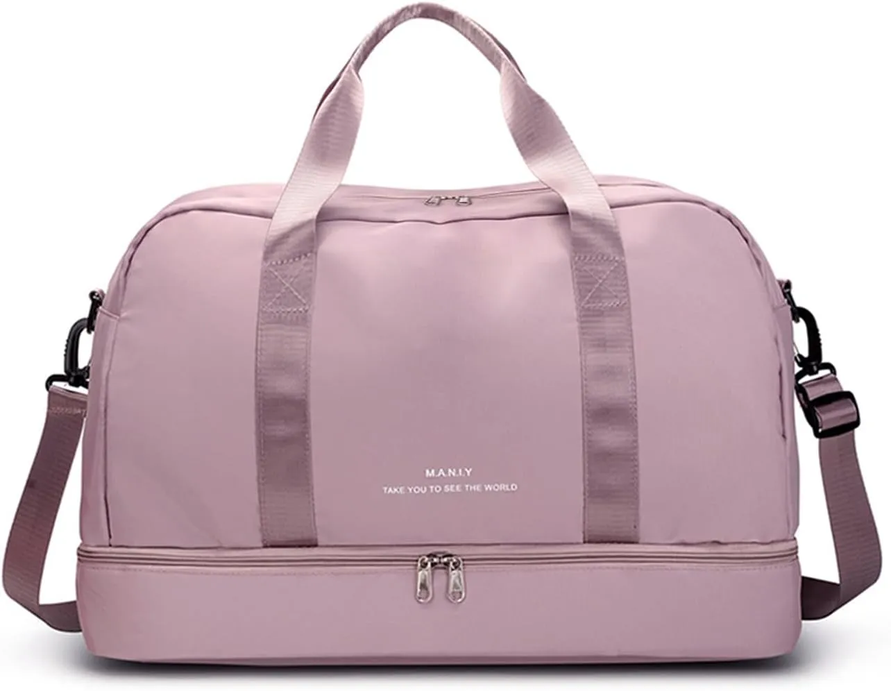 Light Gym Bag for Women, Large Capacity Sports Travel Duffle Bag with with Shoe Compartment & Wet Pocket,Lady Weekender Overnight Aircraft Bag Pink