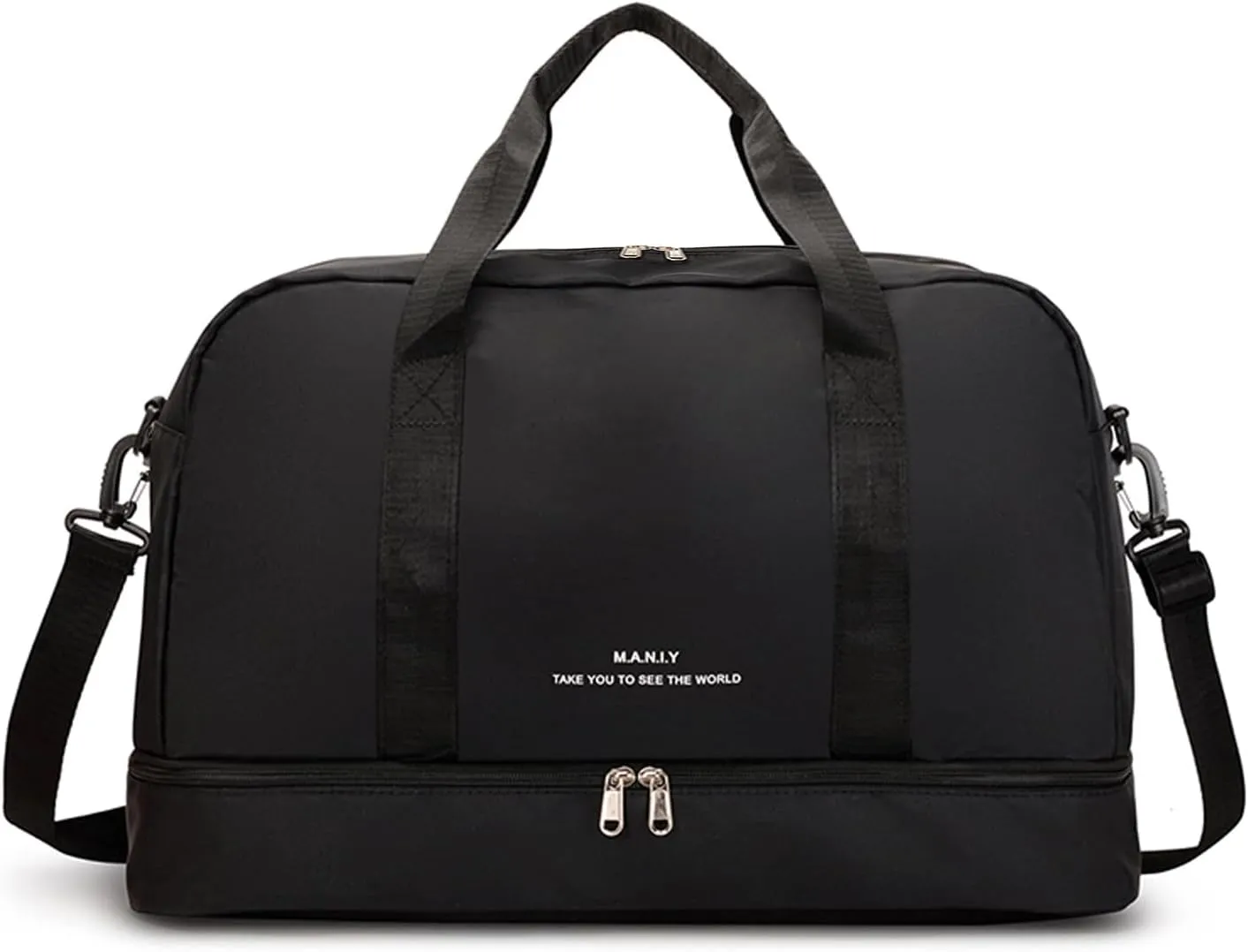 Light Sports Travel Duffle Bag with with Shoe Compartment & Wet Pocket, Large Capacity Gym Bag for Women, Lady Weekender Overnight Aircraft Bag, Travel, Gym, YogaBlack