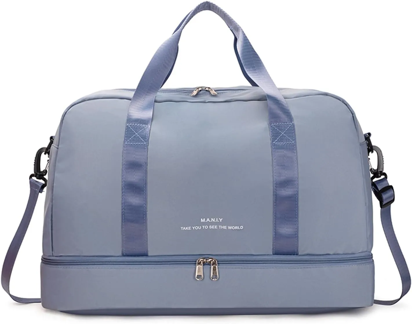 Light Sports Travel Duffle Bag with with Shoe Compartment & Wet Pocket, Large Capacity Gym Bag for Women, Lady Weekender Overnight Aircraft Bag, Travel, Gym, YogaBlue