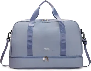 Light Sports Travel Duffle Bag with with Shoe Compartment & Wet Pocket, Large Capacity Gym Bag for Women, Lady Weekender Overnight Aircraft Bag, Travel, Gym, YogaBlue