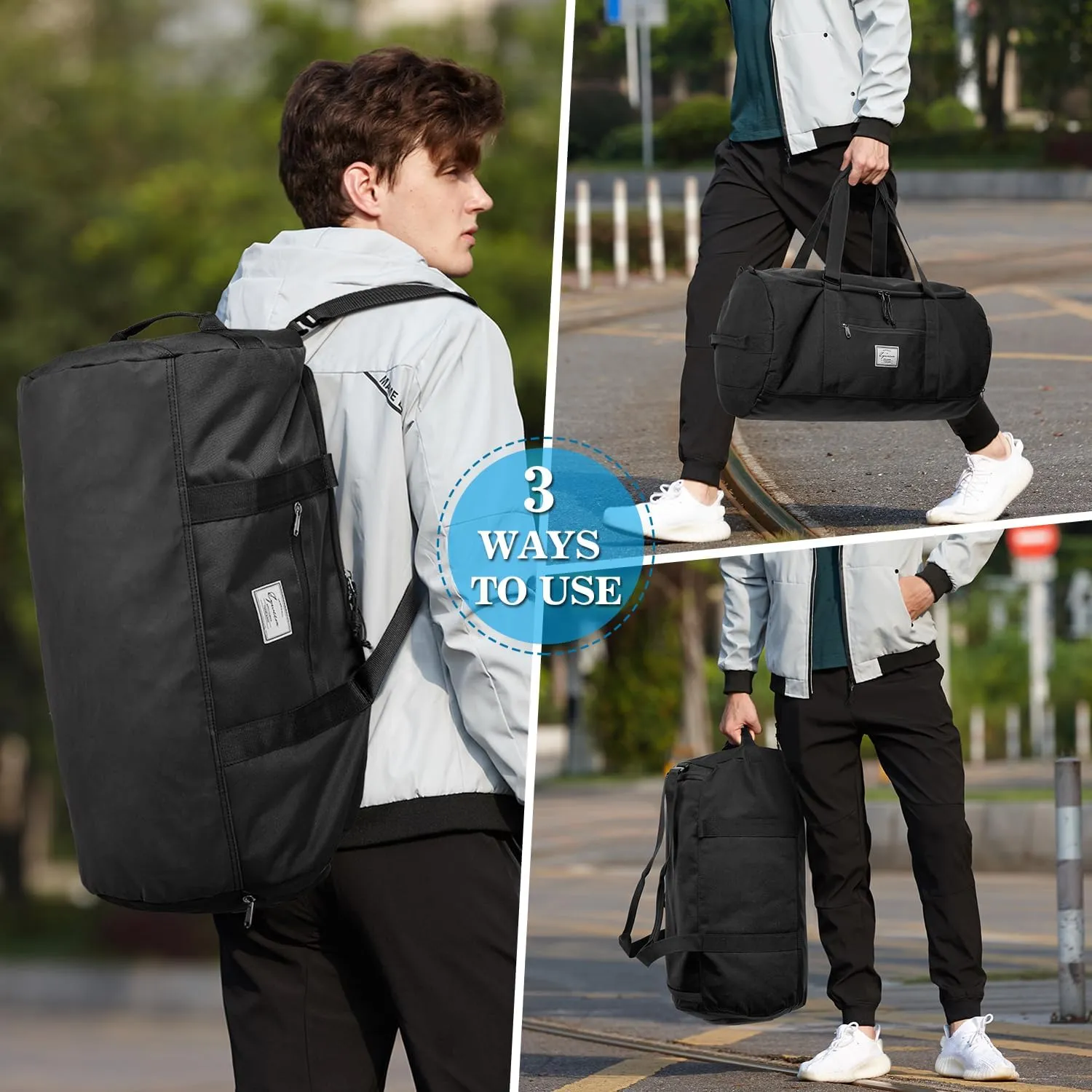 Lyweem Travel Duffle Bag for Men 60L Sports Duffel Bag Large Size Weekender Overnight Bag for Women Multifunctional Unisex Gym Bags with Shoes Compartment, Black, 60L, Travel, Camping, Hiking, Sports,