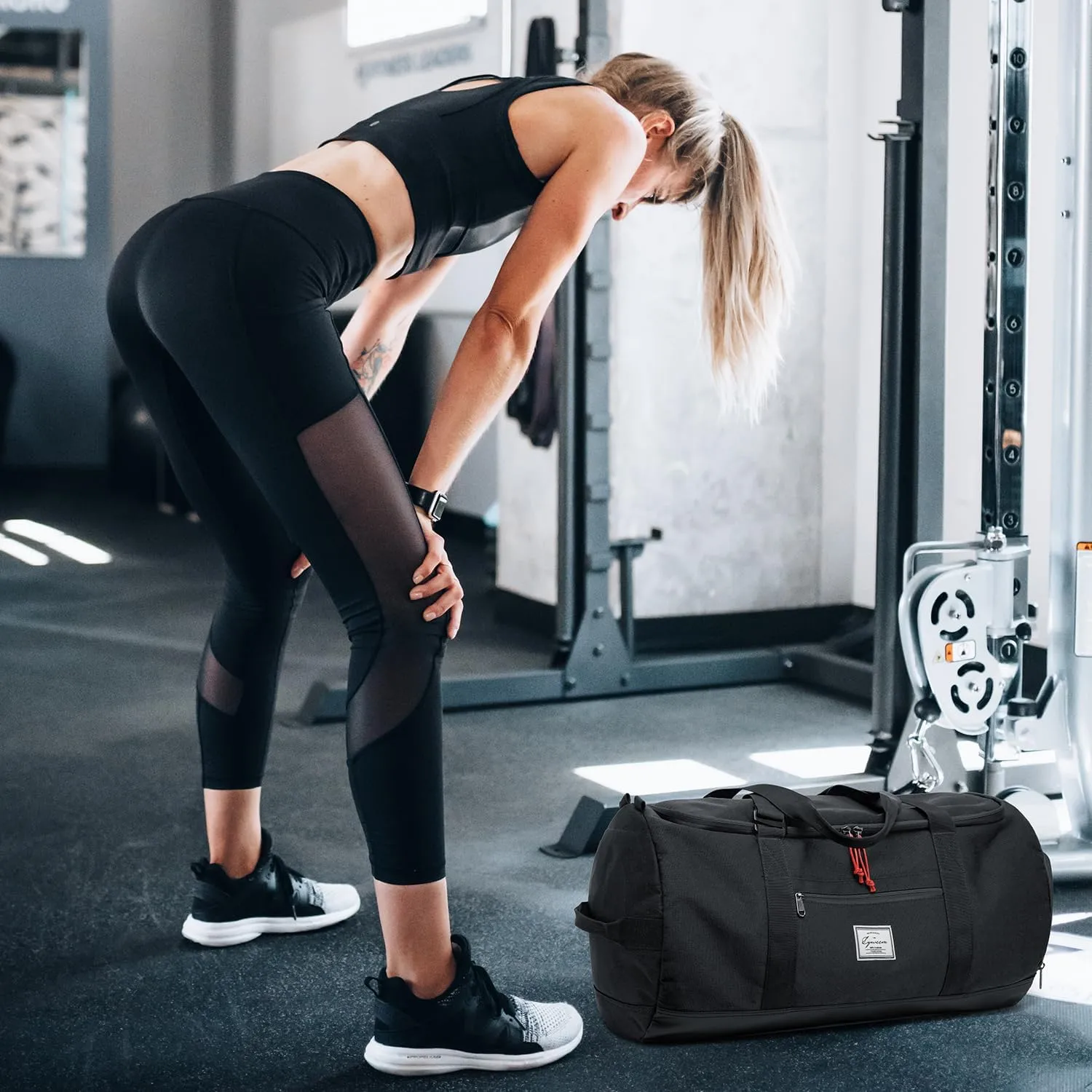 Lyweem Travel Duffle Bag for Men 60L Sports Duffel Bag Large Size Weekender Overnight Bag for Women Multifunctional Unisex Gym Bags with Shoes Compartment, Black, 60L, Travel, Camping, Hiking, Sports,