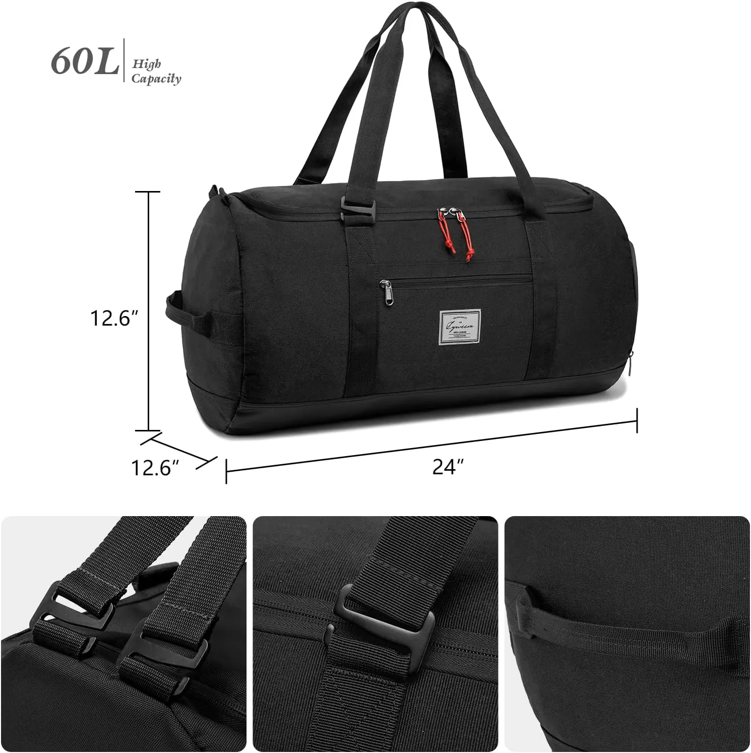 Lyweem Travel Duffle Bag for Men 60L Sports Duffel Bag Large Size Weekender Overnight Bag for Women Multifunctional Unisex Gym Bags with Shoes Compartment, Black, 60L, Travel, Camping, Hiking, Sports,