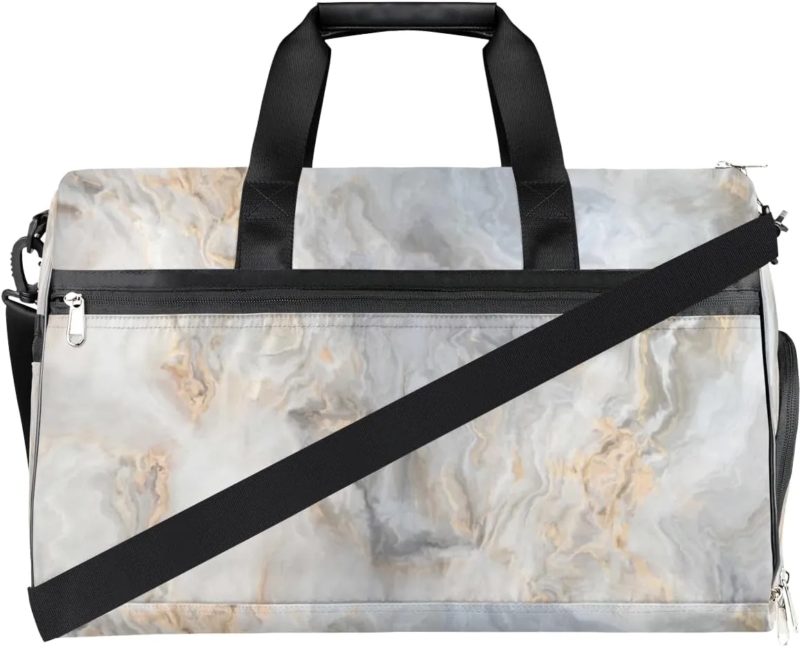 Marble Sports Gym Bag for Women Men Travel Duffel Bag with Wet Pocket & Shoes Compartment Waterproof Weekender Overnight Tote Carry on Bag Lightweight