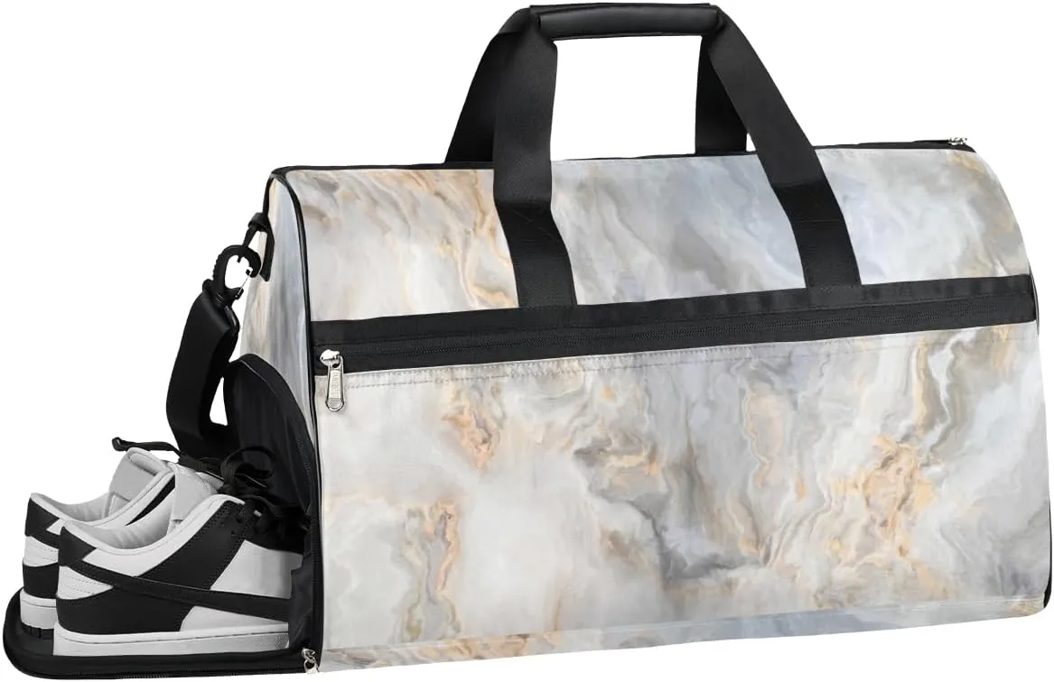 Marble Sports Gym Bag for Women Men Travel Duffel Bag with Wet Pocket & Shoes Compartment Waterproof Weekender Overnight Tote Carry on Bag Lightweight
