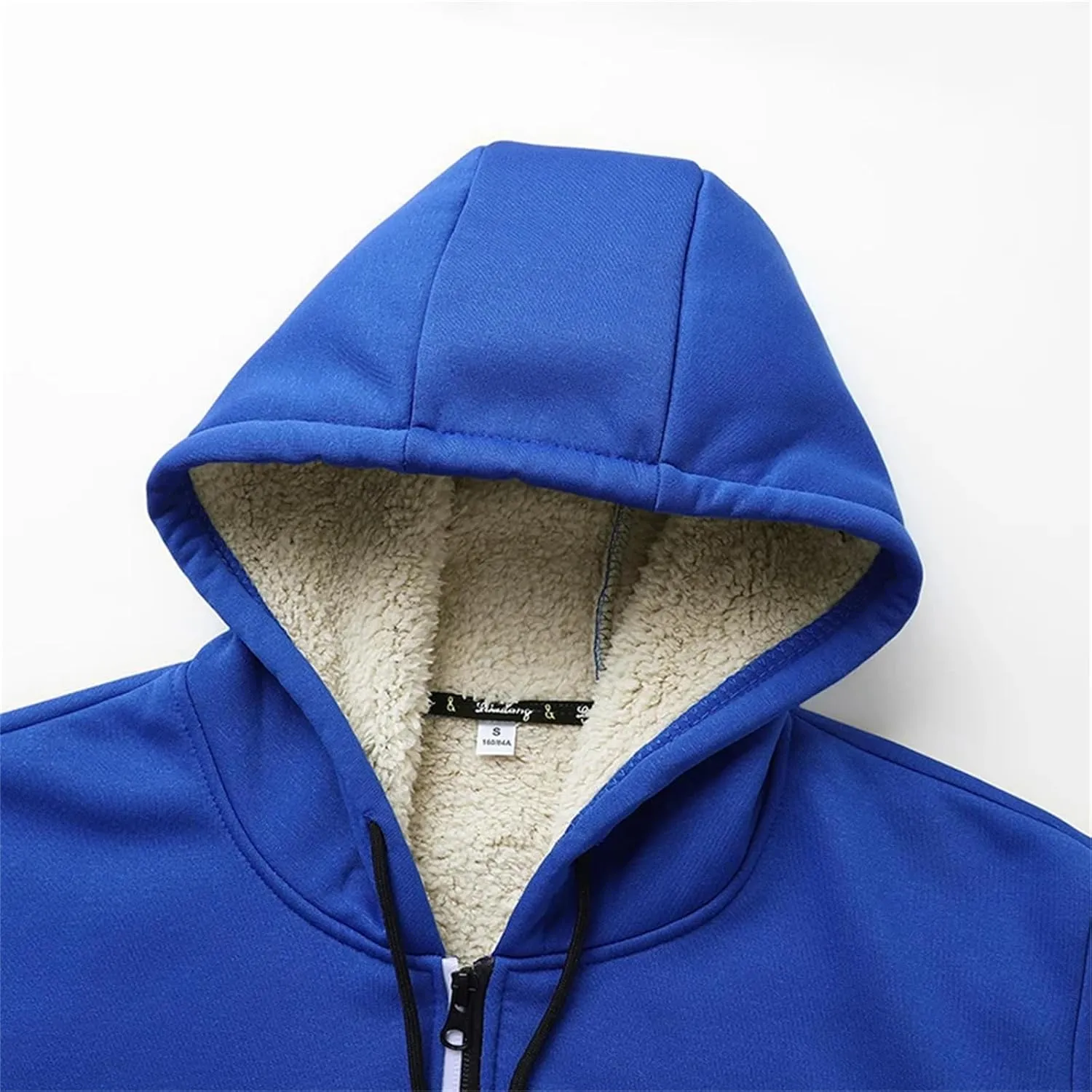 Men Drawstring Hooded Zipper Jacket Thicken Classic Long Sleeve Knitted Plush Coat