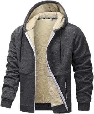 Men Drawstring Hooded Zipper Jacket Thicken Classic Long Sleeve Knitted Plush Coat