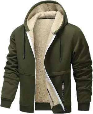Men Drawstring Hooded Zipper Jacket Thicken Classic Long Sleeve Knitted Plush Coat