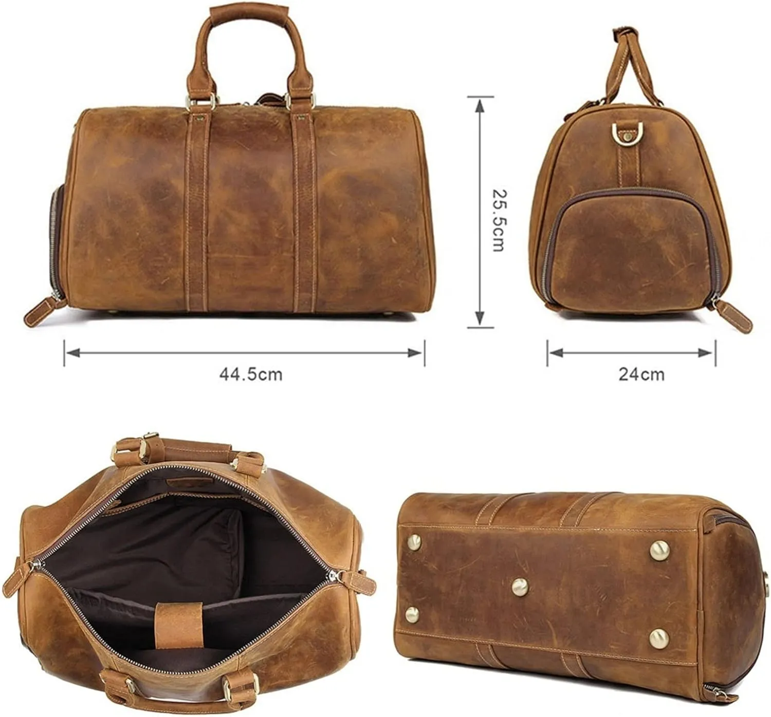 Men' s Vintage Leather 14" Laptop Duffel Bag Overnight Weekender Travel Carry On Luggage Handbag Holdall with Shoes Compartment Sports Overnight Gym Luggage Weekend