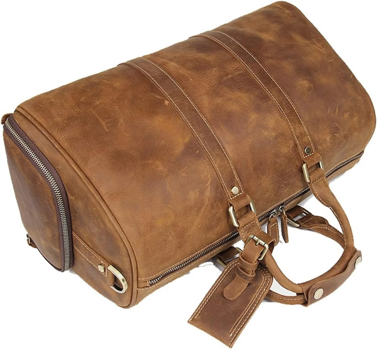 Men' s Vintage Leather 14" Laptop Duffel Bag Overnight Weekender Travel Carry On Luggage Handbag Holdall with Shoes Compartment Sports Overnight Gym Luggage Weekend