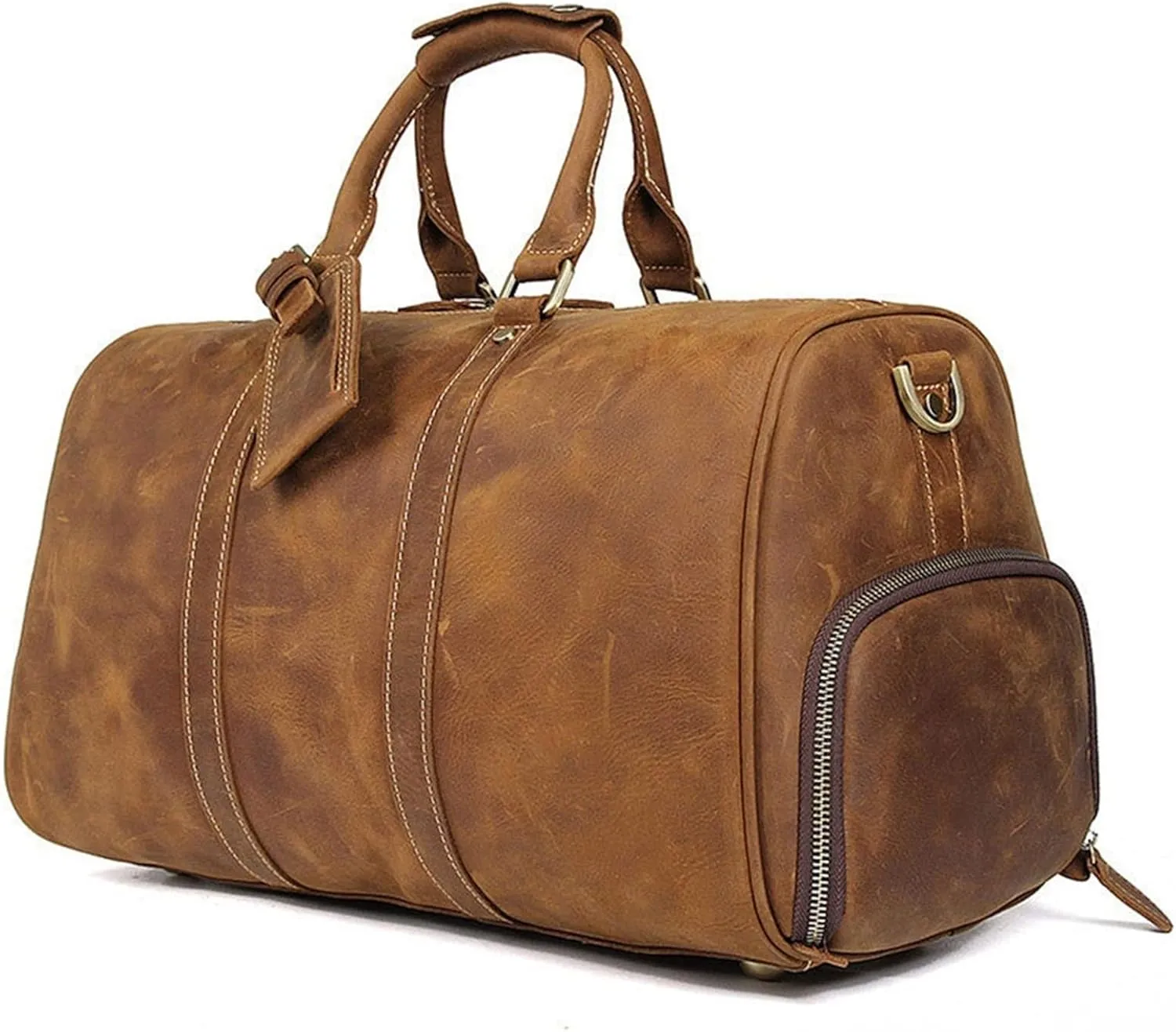 Men' s Vintage Leather 14" Laptop Duffel Bag Overnight Weekender Travel Carry On Luggage Handbag Holdall with Shoes Compartment Sports Overnight Gym Luggage Weekend