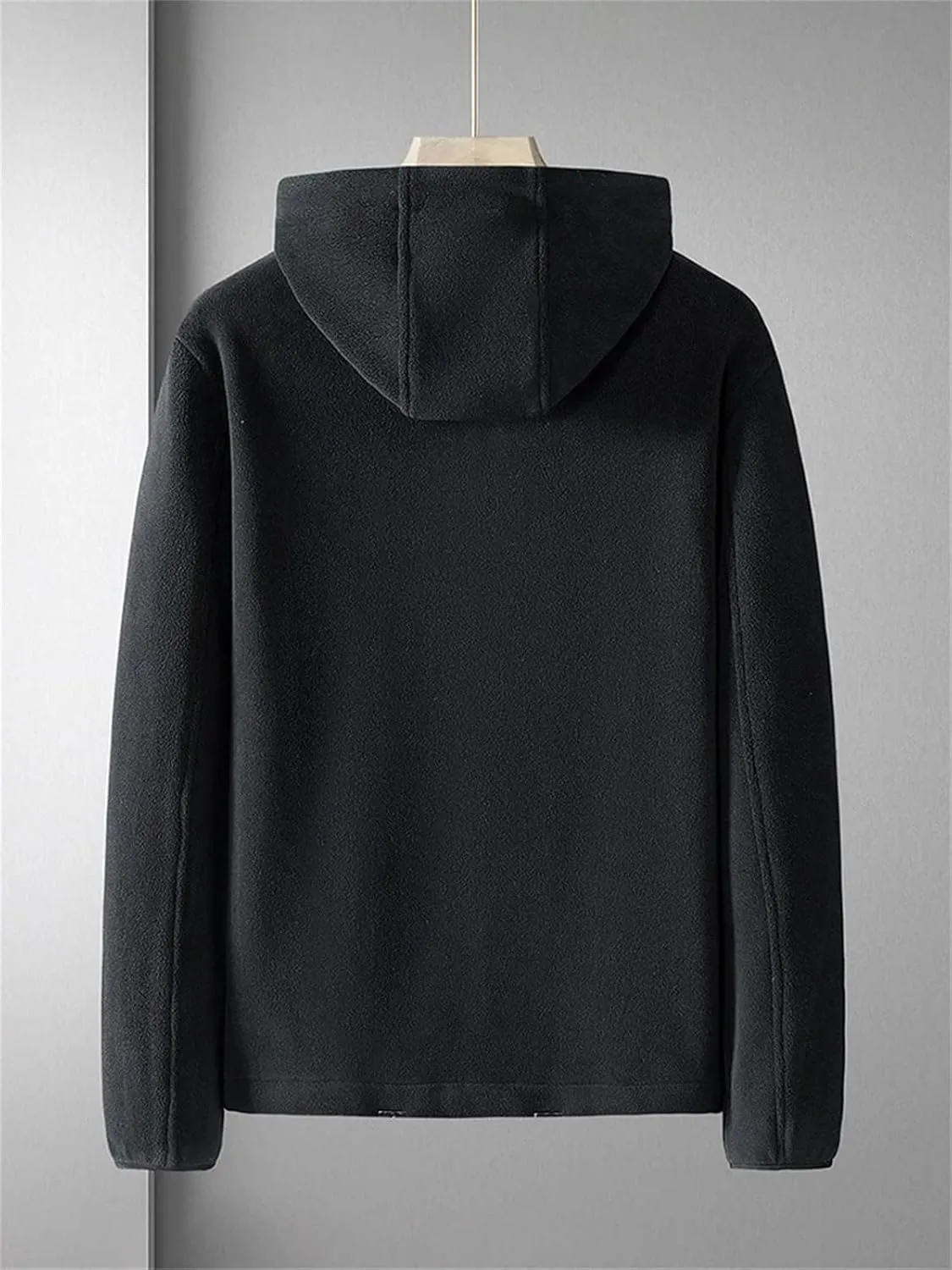 Men Zipper Up Hooded Solid Jacket Classic Plush Patchwork Warm Long Sleeve Coat