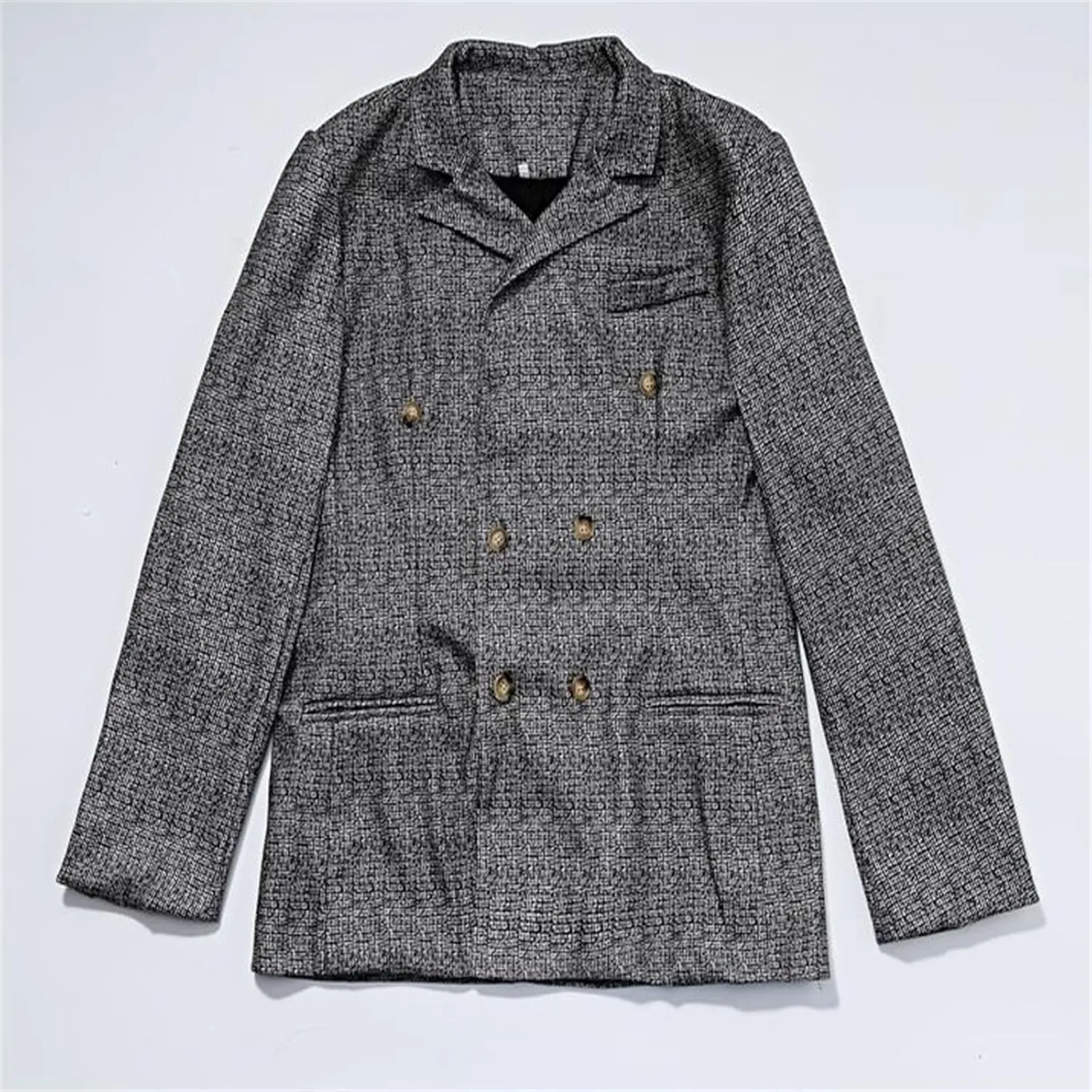Mens Double Breasted Blazer Slim Fit Plain Grid Suit Jacket Blazer Wedding Prom Tuxedos Suit